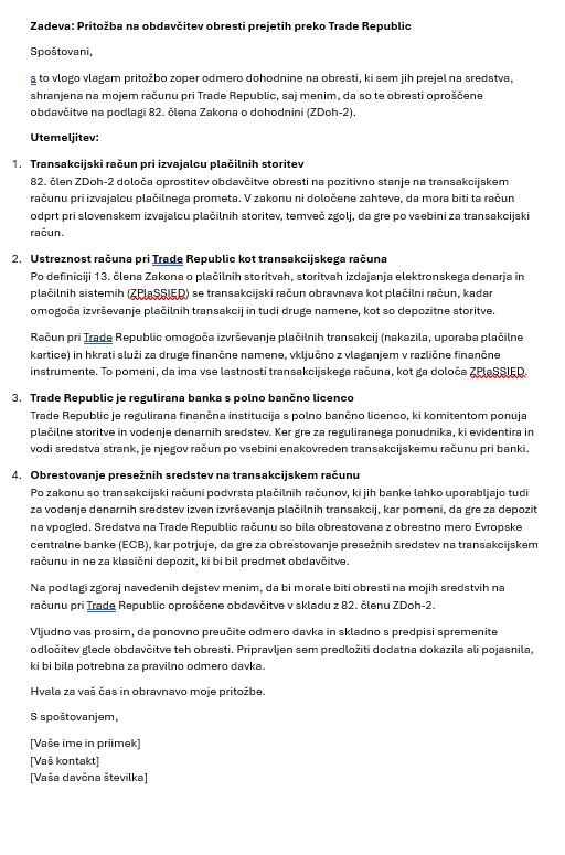Furs, davki, pritožba, Trade Republik, obdavčitev obresti